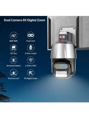 Genel Tedarik Çift Lensli 8x Zoom 4mp 4K Ultra Hd Hareketli Gece Görüşlü Dış Mekan Wifi Ip Kamera 2 Yıl Garantili