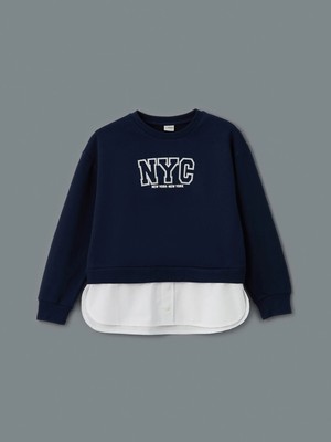 Lc Waikiki Yeni Sezon Bisiklet Yaka Nyc Nakışlı Kız Çocuk Sweatshirt