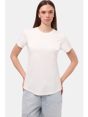 It's Basic Kadın Beyaz S6-2 Oversize Bisiklet Yaka T-Shirt