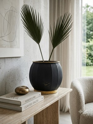 Panalı Metal Siyah Dekoratif Saksı Büyük 37 x 31 cm