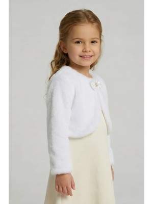 Ince Bebe Kız Çocuk Peluş Bolero Hırka Ekru 1-5 Yaş