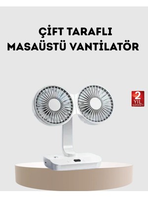 Elivora Kablosuz USB Şarjlı 720° Döner Masaüstü Fan – Çift Taraflı Serinlik ve Gece Lambası
