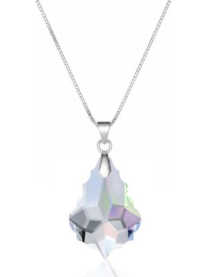 Brezza Lusso Jewelry 925 Ayar Swarovski Taşlı 6090 16MM Crsytal Ab Kadın Gümüş Kolye