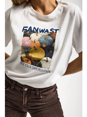 It's Basic Kadın Beyaz W5 Özel Baskılı Tasarım Oversize T-Shirt