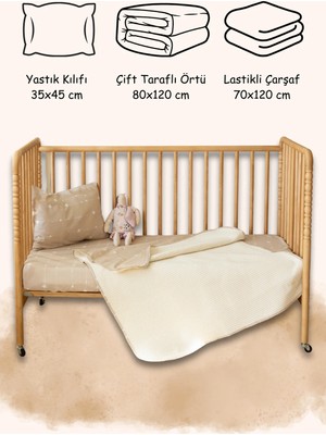 Serstil Bebek & Çocuk Uyku Seti – 3’lü Pike Takımı 70X120 cm (Lastikli Çarşaf, Örtü, Yastık Kılıfı)