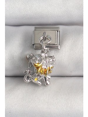 ALK Mey Ithalat® 316L Çelik Gümüş Renk Sallantı Aslan Model Nomination Charm