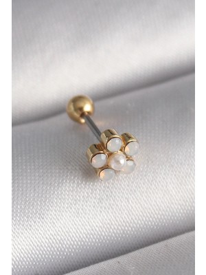 ALK Mey Ithalat® 316L Çelik Gold Renk Zirkon Taşlı Çiçek Model Tragus Piercing