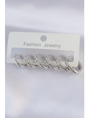ALK Mey Ithalat® Pirinç Gümüş Renk Oval Küpe Seti