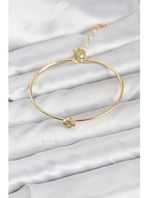 ALK Mey Ithalat® Zirkon Taşlı Yonca Model Gold Renk Kadın Bileklik