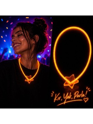ALK Mey Ithalat® Fosforlu Yıldız Parti Kolyesi – Neon Işıklı Kolye Turuncu Renk