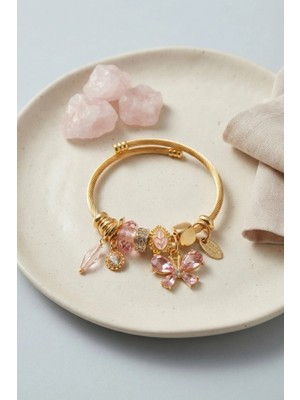 ALK Mey Ithalat® Pembe Kelebek Model Charmlı Bileklik