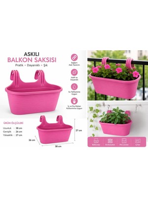Abnturk Pratik Dayanıklı Şık 6,3lt Pembe Sahra Askılı Saksı 38X27X26CM Balkon Korkuluk Duvar Dekoratif Askılı Sepet