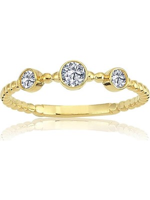 Fasek Gold Tria Altın Yüzük - 14 Ayar Altın Güverseli Swarovski Taşlı Tria Minimal Kadın Yüzük - Eşe Hediyelik