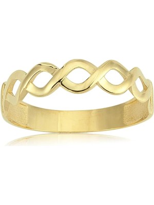 Fasek Gold Örgü Altın Yüzük - 14 Ayar Altın Örgü Taşsız Minimal Yarım Tur Kadın Yüzük - Eşe Sevgiliye Yüzük