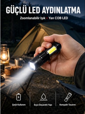 Vuralsin38 Mini Boy LED El Feneri - 2000 Lümen, Su Geçirmez Tasarım Yeni Nesil