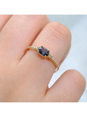 Fasek Gold Tria Altın Yüzük - 14 Ayar Altın Oval Mistik Topaz Taşlı Kadın Tektaş Yüzük - Tektaş, Minimal Yüzük