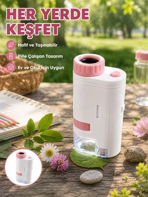 Vuralsin38 80X-200X Taşınabilir Dijital Mikroskop LED Işıklı Çocuk Eğitim Mikroskobu
