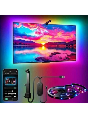 Techtic Kameralı Tv Arka Aydınlatması LED Şerit Ekran ve Müziğe Senkronize Tv Ambiyans 55-75INÇ(5M)