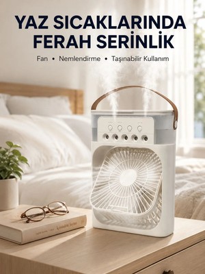 TeknoKapsül Taşınabilir 3'ü 1 Arada Mini Fan | Nemlendirici + Soğutucu + Gece Lambası Yeni Nesil