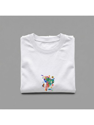 Nubarco Beyaz Oversize Geniş Kesim Uzun Kollu %100 Pamuk Yazlık Baskılı Tshirt