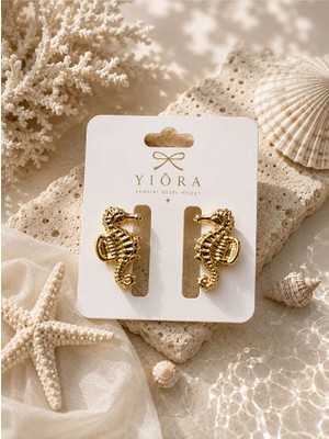 Yiora 2li Gold Metal Deniz Atı Figürlü Mandal Toka 3cm