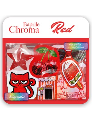 Baprile Kırmızı Renk Temalı Hologram Stickerlar 21 Adet Sticker Paketi Suya Dayanıklı Laptop Termos Telefon Etiket Seti