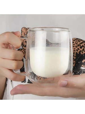 Skygo 2 Adet Çift Cidarlı Cam Kupa Bardak 250 ml Çift Camlı Bardak Kupa Double Walled Glass