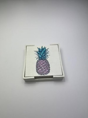 Skygo 6’lı Ahşap Bardak Altlığı Seti (Kutulu - Ananas Desenli)