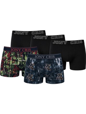 Jony Cris Erkek Desenli Boxer 5’li Pamuklu Baskılı Erkek