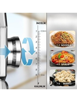 Skygo Erişte Kesme,makarna Yapma Makinesi, 180 Silindirli Farklı Kalınlık Seviyesi, Silindir ve Kesici ile 2'si 1 Arada Makarna Yapıcı, Spagetti, Fettuccini, Lazanya Veya Mantı Yapma Makinesi