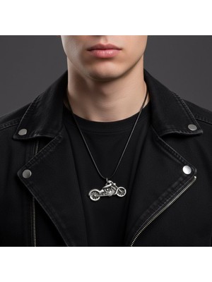 Alooya Chopper Motor Gümüş Kaplama Deri İp Kolye