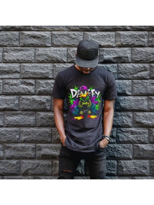Aydogan's Daffy Duck Graffiti Baskılı Unisex Siyah Tişört - 24/1 Penye Pamuklu