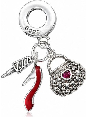 cm Jewelry Ayakkabı, Ruj ve Çanta Figürlü Çelik Charm