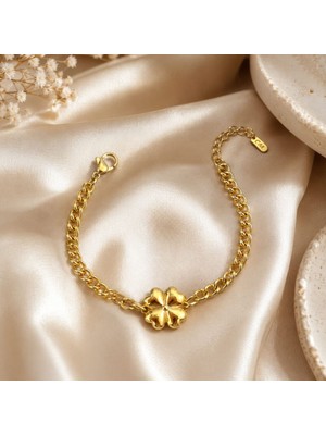 cm Jewelry Yonca Desenli Gold Çelik Bileklikk