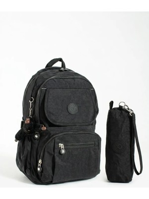 Baginn Unisex Klinkır Okul Çantası Kalemlik Ve Goril Anahtarlık Hediyeli Lise Ortaokul Okul Çantası Kadın Sırt