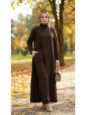Ly Leyo Tekstil Şakayık Tunik Pantolon Takım Acı Kahve (Kışlık)