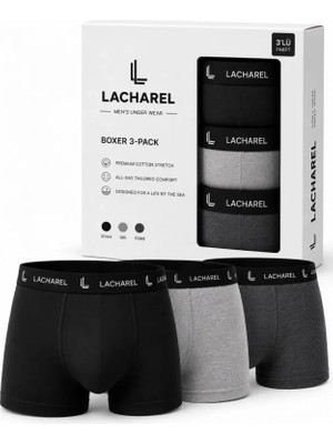 Efnaz Style Erkek Likralı Pamuklu Nefes Alan Penye Boxer 3lü Paket - Siyah - Gri - Füme