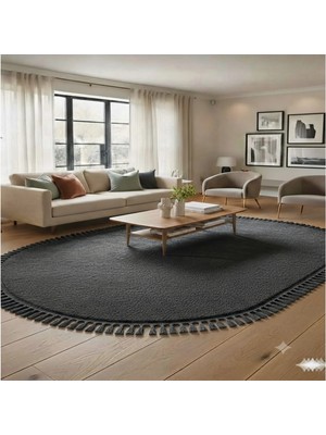 Altun Carpet Oval Antirasit Ponpon Saçaklı Pelüş Halı Kaymaz Taban 12ML Hav Yuksekliği Var 2 Cmkalınlık