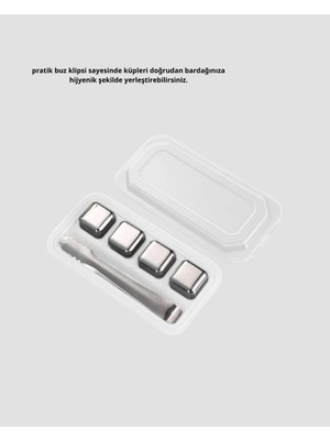 Palmira Demir Paslanmaz Çelik Metal Buz Küpü Seti Sulandırmadan Soğutma ve Klips Dahil
