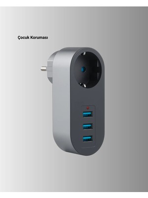 Palmira Demir Çocuk Korumalı Termal Priz – 3'lü USB Şarj ve Akım Koruması