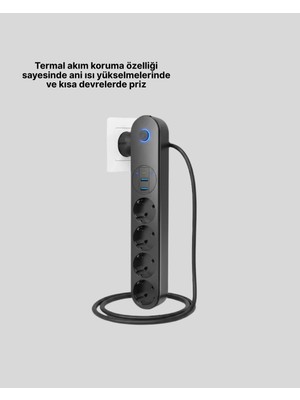 Palmira Demir Akıllı Akım Dengelemeli 4’lü Çoklu Priz Type-C ve USB Çıkışlı
