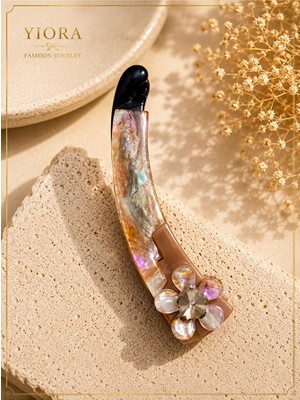 Yiora Premium Seri Gold Metal Gövde Inci ve Taş Detaylı Istiridye Kabuğu Mandal Toka 10,5cm