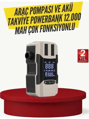 Palmira Demir Araç Lastik Şişirme Pompası ve Akü Takviye Powerbank Bir Arada