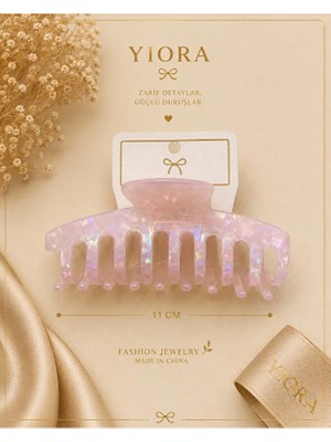 Yiora Premium Seri Lüks Kemik Hologramlı Büyük Boy Xl Kaydırmaz Mandal Toka 11 cm