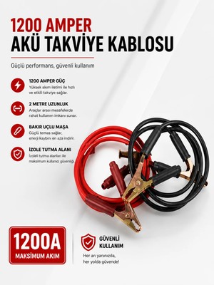 Mrt Teknik 1200 Amper Akü Takviye Kablosu 2 Metre Bakır Uçlu