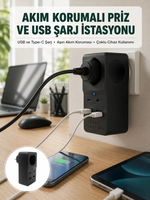 Fantastik Store Isıya Dayanıklı Pc Gövdeli Akım Korumalı Priz 4 USB Yeni Nesil