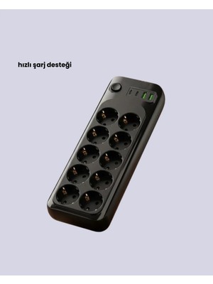 Palmira Demir 10 Prizli Uzatma Kablosu Termal Koruma USB Type-C Hızlı Şarj 2500W