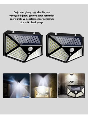 Palmira Demir Güneş Enerjili Aydınlatma 100 LED Sensörlü Solar Dış Mekan Lamba