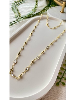Shesra Vıp 14K Dorika Şeffaf Taşlı 60CM Kolye