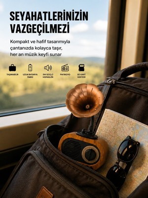 Şarjlı Mini Retro Radyo Bluetooth Hoparlör Çoklu Bağlantı Seçenekli Yeni Nesi - HPSBYI3178-4
